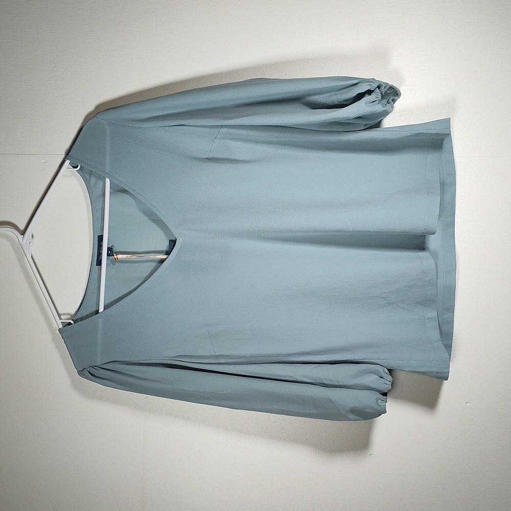 NWT ModCloth blue puff sleeve crepe retro blouse M